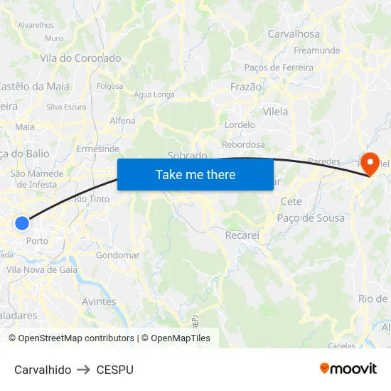 Carvalhido to CESPU map