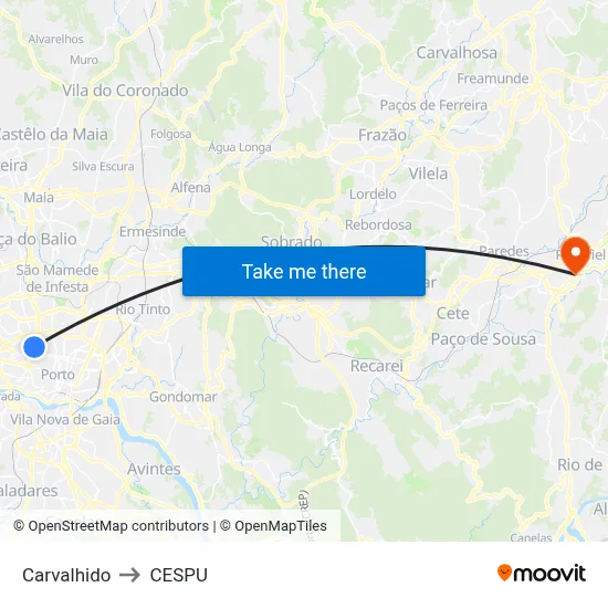 Carvalhido to CESPU map