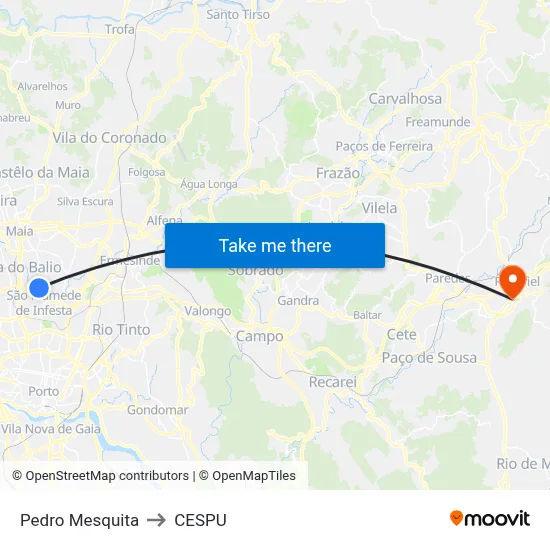 Pedro Mesquita to CESPU map