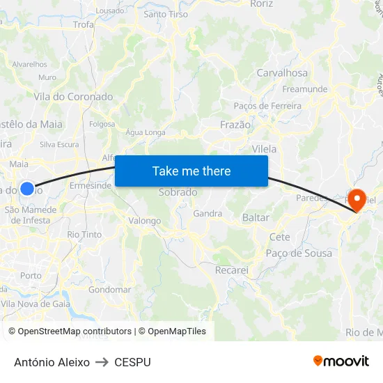António Aleixo to CESPU map