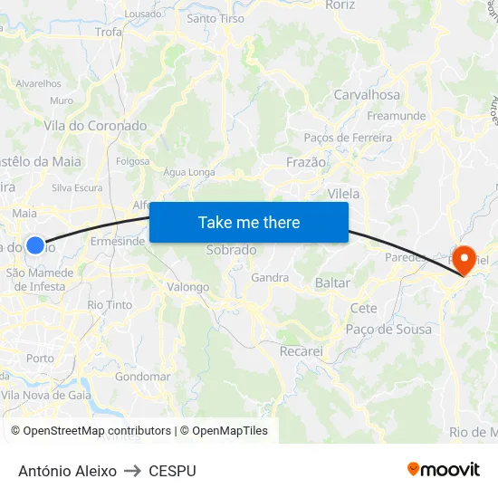 António Aleixo to CESPU map