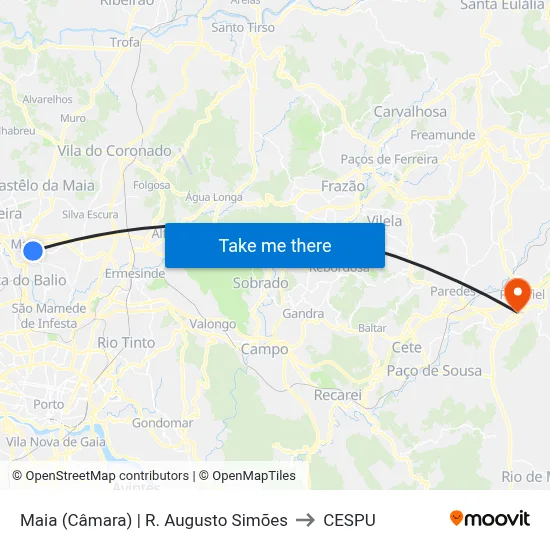 Maia (Câmara) | R. Augusto Simões to CESPU map