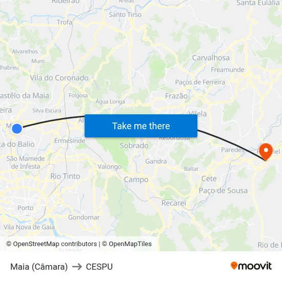 Maia (Câmara) to CESPU map
