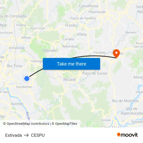 Estivada to CESPU map