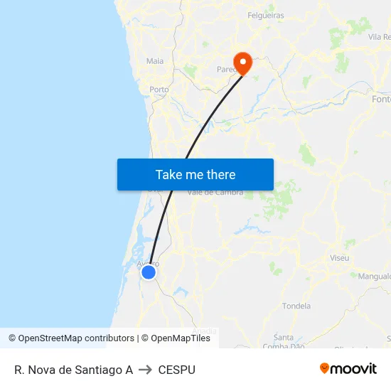 R. Nova de Santiago A to CESPU map