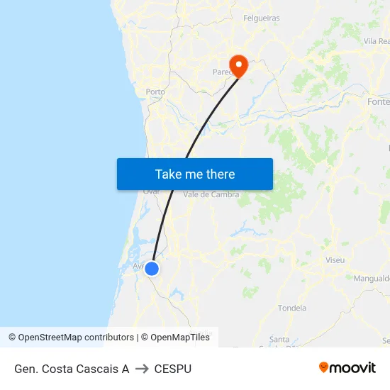 Gen. Costa Cascais A to CESPU map