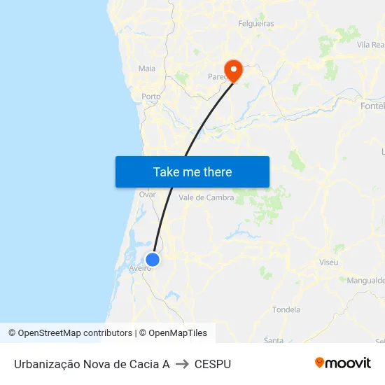 Urbanização Nova de Cacia A to CESPU map