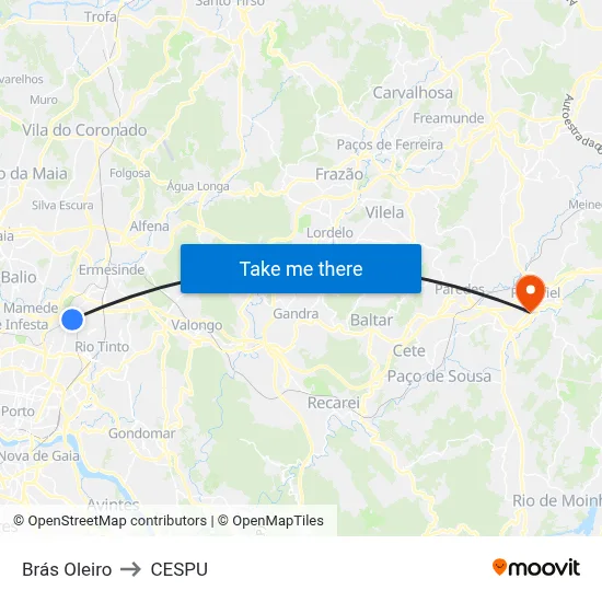Brás Oleiro to CESPU map
