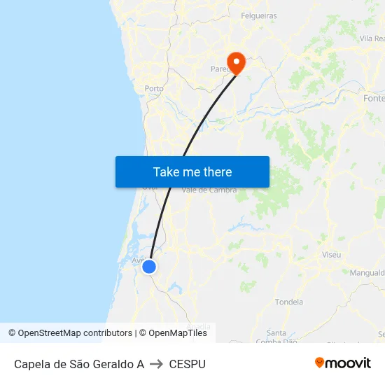 Capela de São Geraldo A to CESPU map