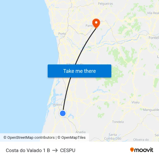 Costa do Valado 1 B to CESPU map