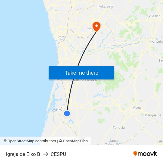 Igreja de Eixo B to CESPU map