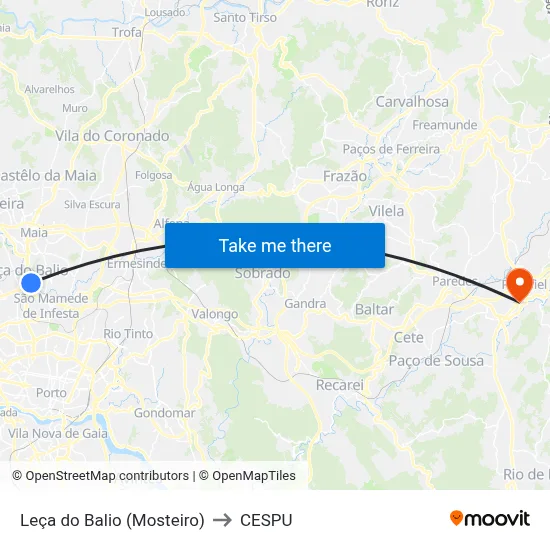 Leça do Balio (Mosteiro) to CESPU map