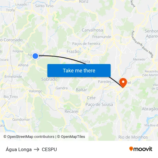 Água Longa to CESPU map
