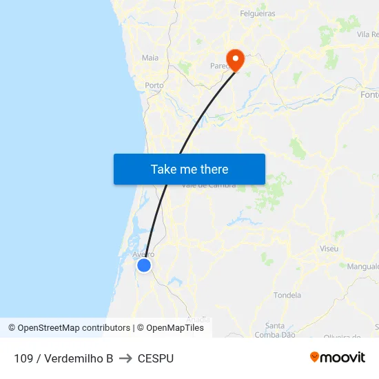 109 / Verdemilho B to CESPU map