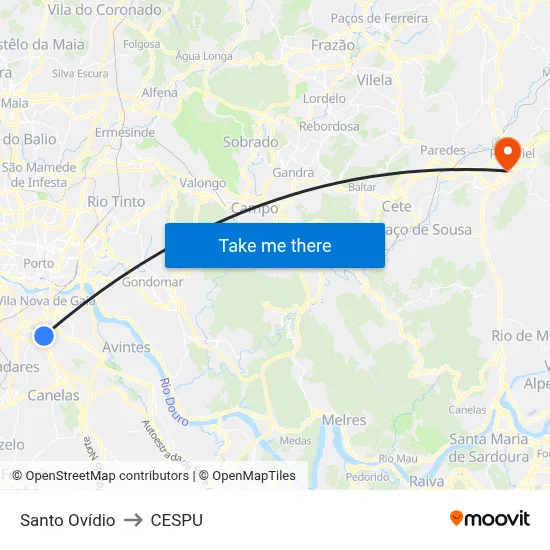 Santo Ovídio to CESPU map