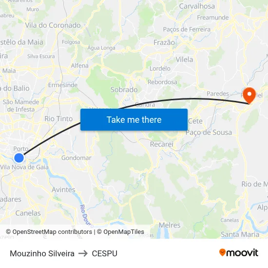 Mouzinho Silveira to CESPU map