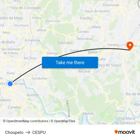 Choupelo to CESPU map