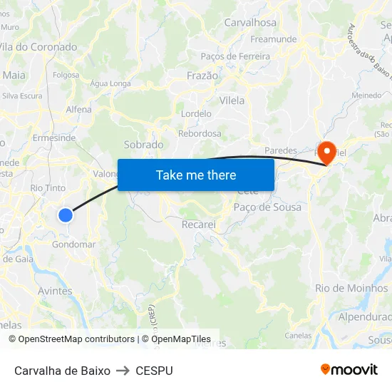 Carvalha de Baixo to CESPU map