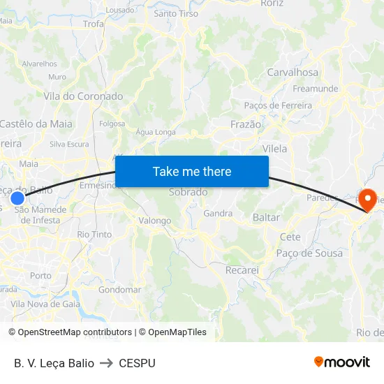 B. V. Leça Balio to CESPU map