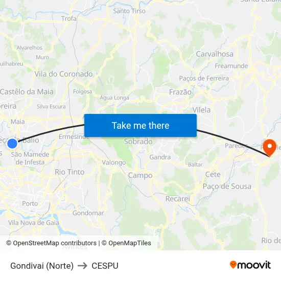 Gondivai (Norte) to CESPU map