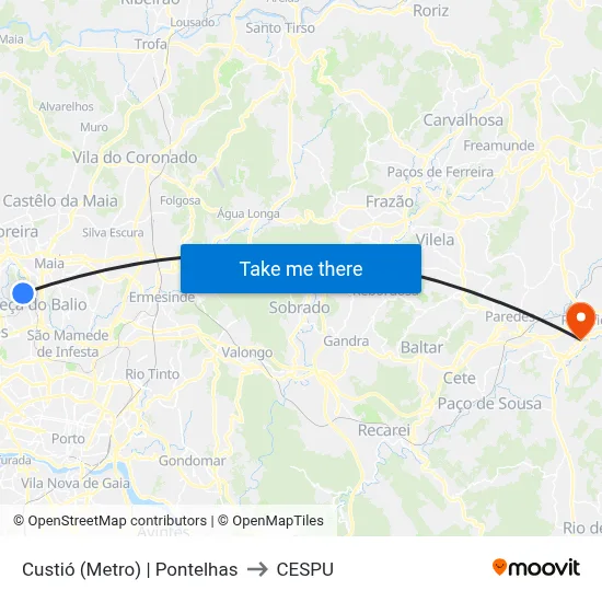 Custió (Metro) | Pontelhas to CESPU map
