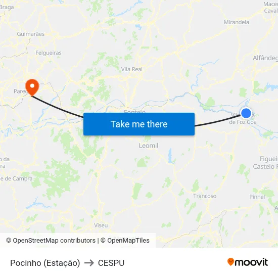 Pocinho (Estação) to CESPU map