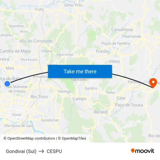 Gondivai (Sul) to CESPU map