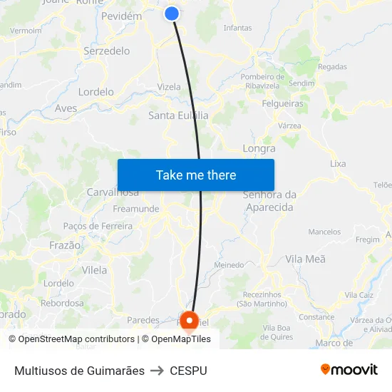 Multiusos de Guimarães to CESPU map