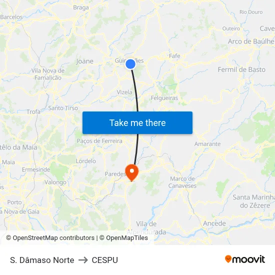 S. Dâmaso Norte to CESPU map