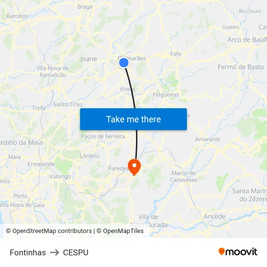 Fontinhas to CESPU map