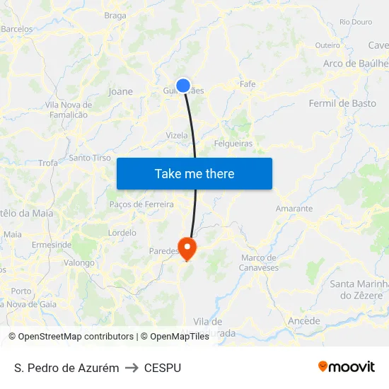 S. Pedro de Azurém to CESPU map
