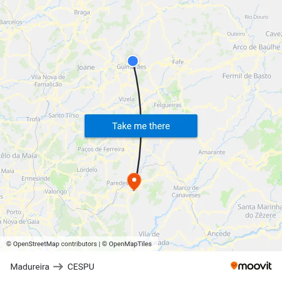 Madureira to CESPU map