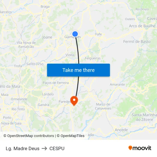 Lg. Madre Deus to CESPU map