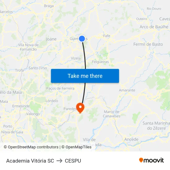 Academia Vitória SC to CESPU map