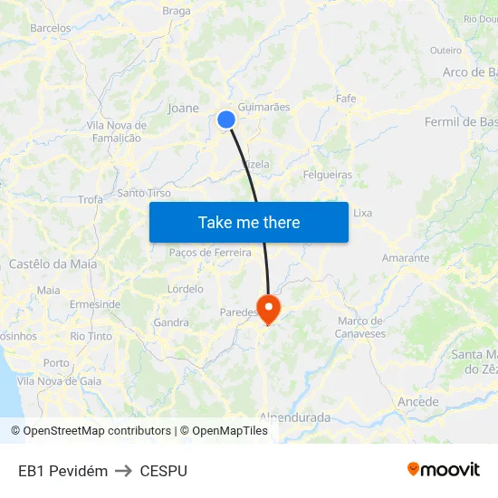 EB1 Pevidém to CESPU map