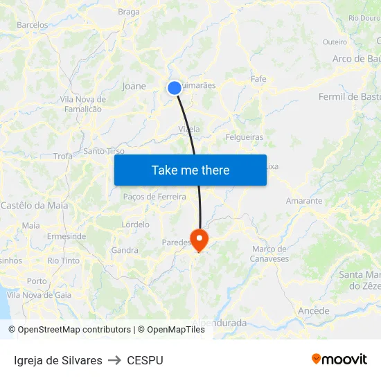 Igreja de Silvares to CESPU map