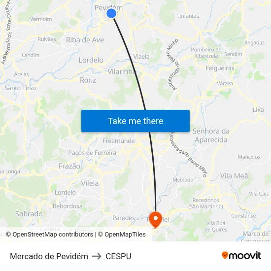 Mercado de Pevidém to CESPU map