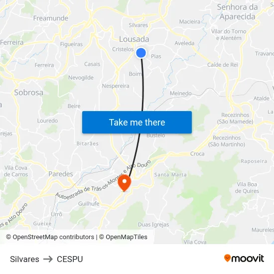 Silvares to CESPU map