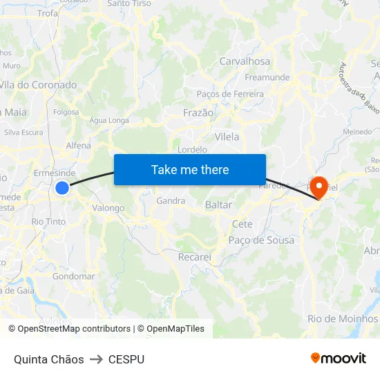 Quinta Chãos to CESPU map