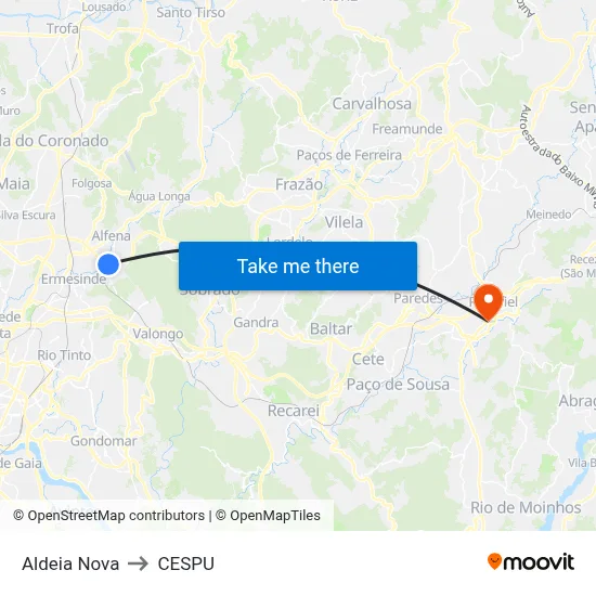 Aldeia Nova to CESPU map