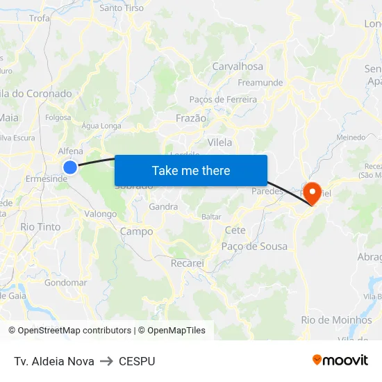 Tv. Aldeia Nova to CESPU map