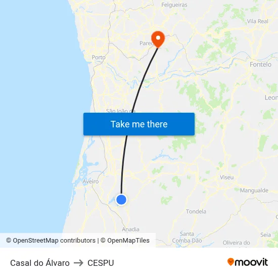 Casal do Álvaro to CESPU map