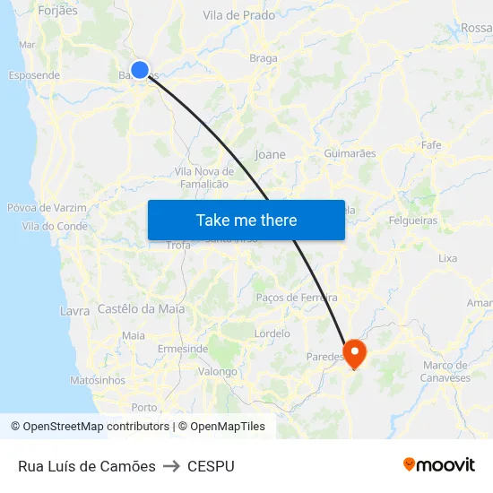 Rua Luís de Camões to CESPU map