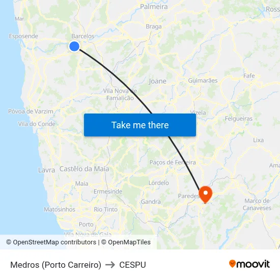 Medros (Porto Carreiro) to CESPU map