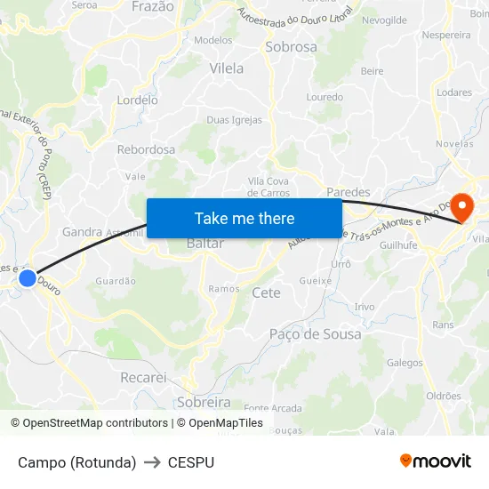 Campo (Rotunda) to CESPU map