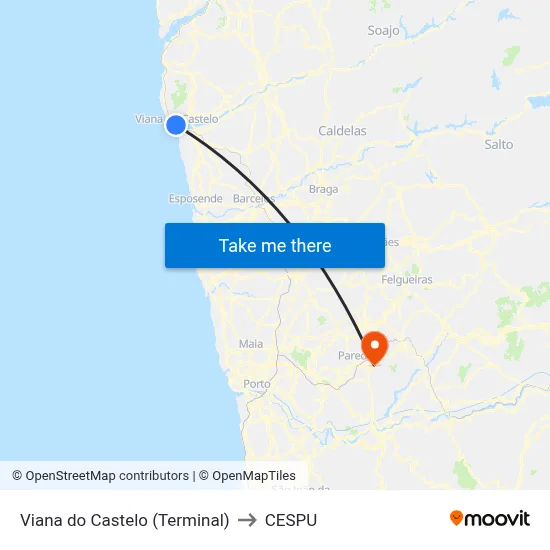 Viana do Castelo (Terminal) to CESPU map