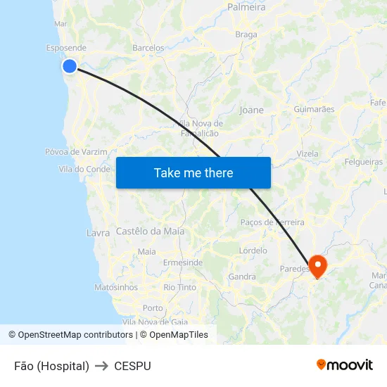 Fão (Hospital) to CESPU map