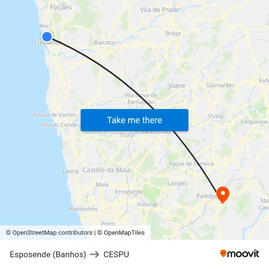 Esposende (Banhos) to CESPU map