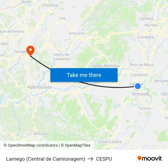 Lamego (Central de Camionagem) to CESPU map