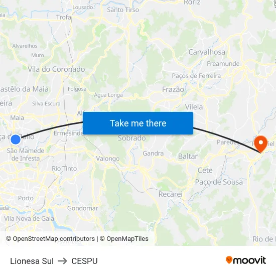 Lionesa Sul to CESPU map